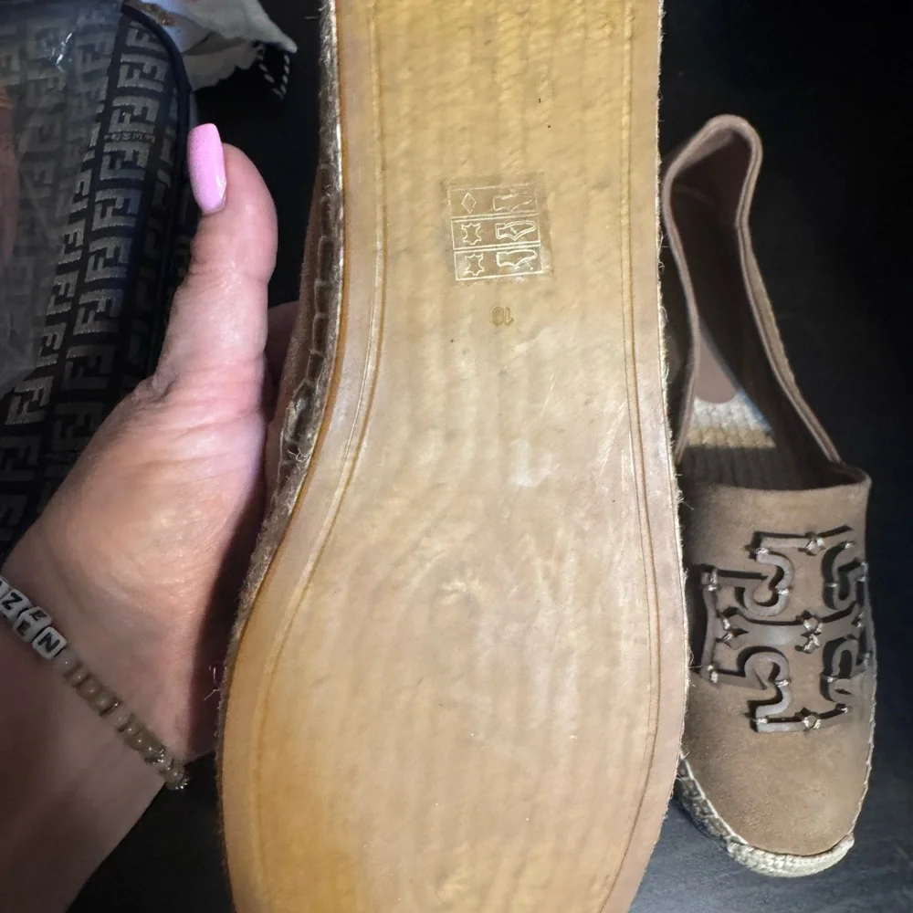 Tory Burch Beige Suede Logo Espadrille Flats
